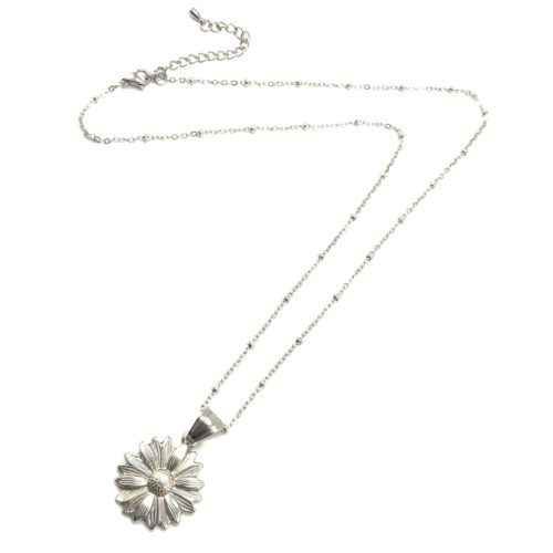 Ketting met madeliefje bloem zilver stainless steel