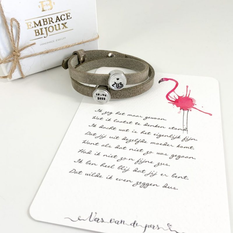 Cadeau voor zus armband met kaartje met gedicht zussen sieraad sieraden armband zus met datum