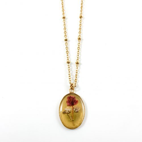 Ketting met droogbloemen goud stainless steel - 1.5