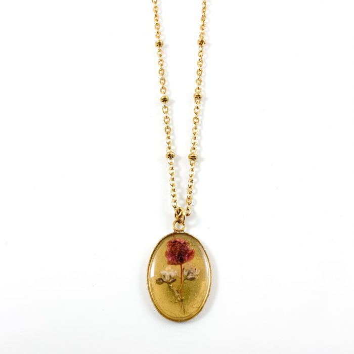 Ketting met droogbloemen goud stainless steel - 1.5