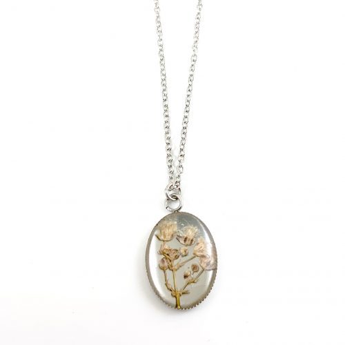 Ketting met droogbloemen zilver stainless steel - 1.2