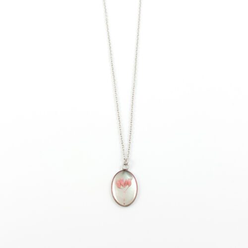 Ketting met droogbloemen zilver stainless steel - 1.5