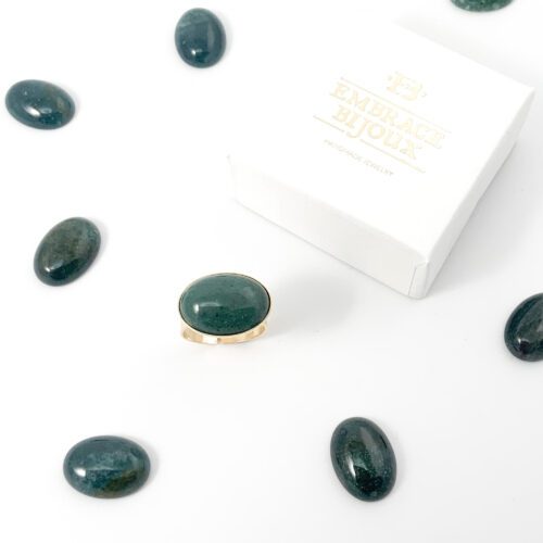 Ring agaat donkergroen edelsteen ovaal goud stainless steel