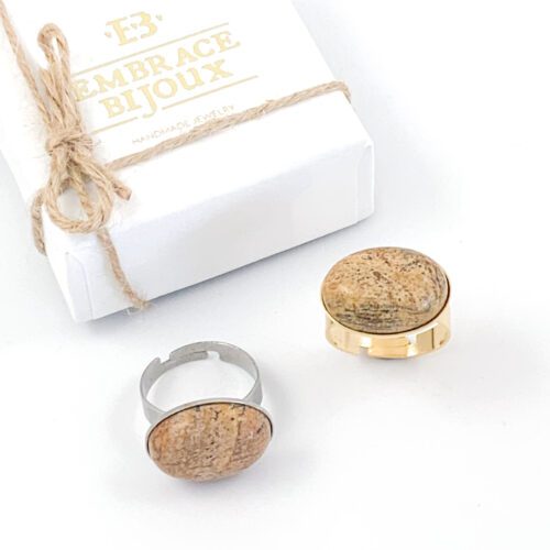 Ring beige jaspis edelsteen - ovaal horizontaal - zilver of goud stainless steel jaspis