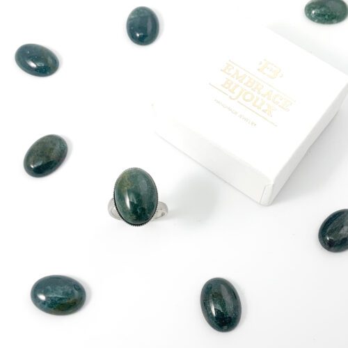 Ring donkergroen agaat edelsteen ovaal - zilver stainless steel