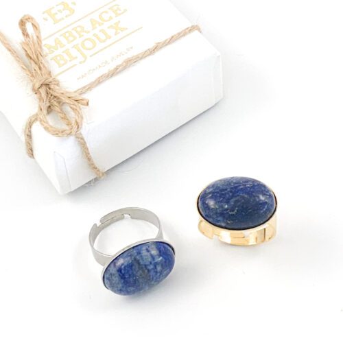 Ring lapis lazuli edelsteen - ovaal horizontaal - zilver of goud stainless steel