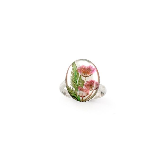 Ring met droogbloemen zilver stainless steel - 4.1