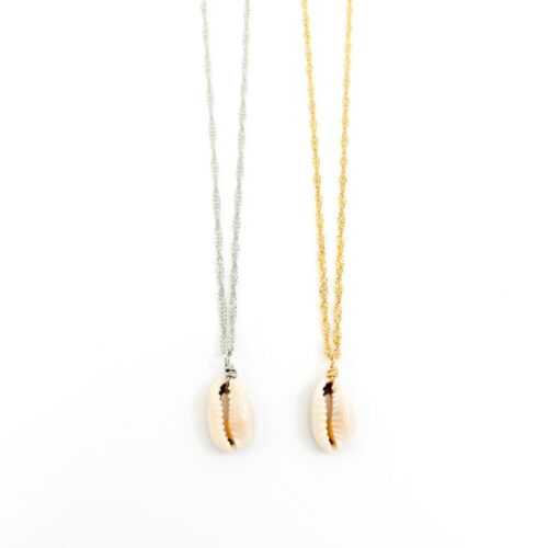 Ketting cowrie schelp zilver of goud stainless steel