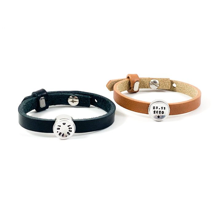 Leren armband met datum slider - armband gepersonaliseerd met datum