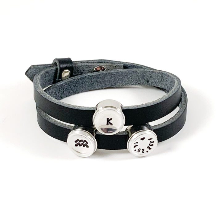 Leren wikkel armband met datum sterrenbeeld letter gepersonaliseerd