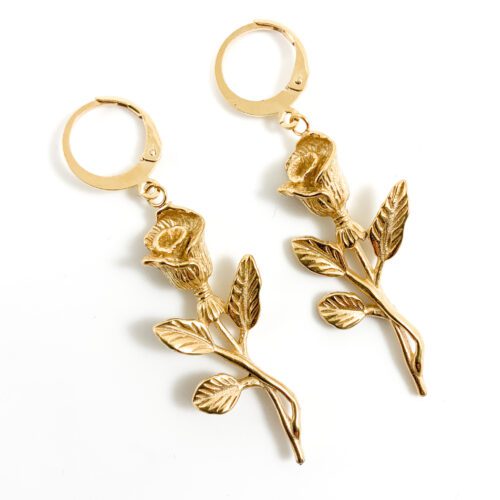 Oorbellen met roosjes goud stainless steel gold rose earrings