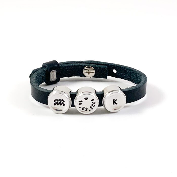 Leren armband met datum sterrenbeeld letter gepersonaliseerd