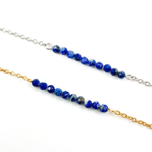 Armbandje lapis lazuli edelsteen kralen - goud of zilver stainless steel