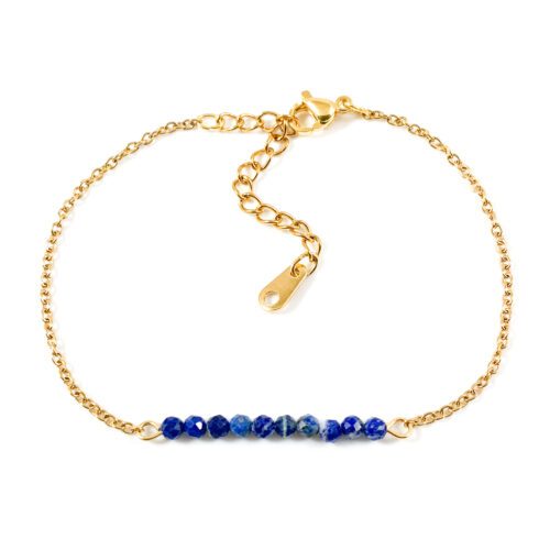 Armbandje lapis lazuli edelsteen kralen - goud stainless steel