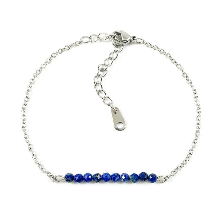 Armbandje lapis lazuli edelsteen kralen zilver stainless steel