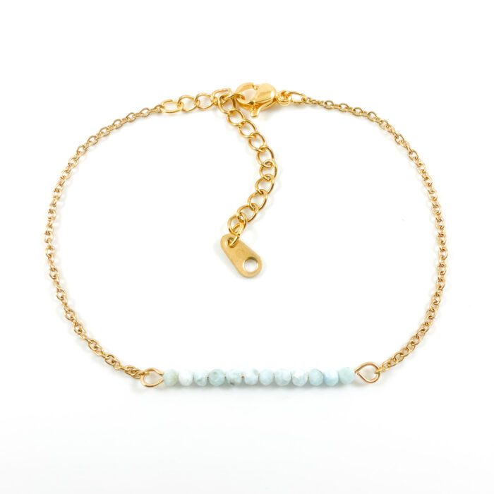 Armbandje larimar edelsteen kralen - goud stainless steel lichtblauw