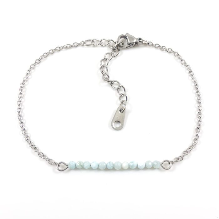 Armbandje larimar edelsteen kralen - zilver stainless steel licht blauw