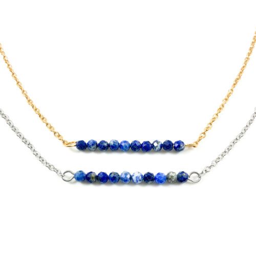 Ketting lapis lazuli edelsteen kralen zilver goud stainless steel kettinkje