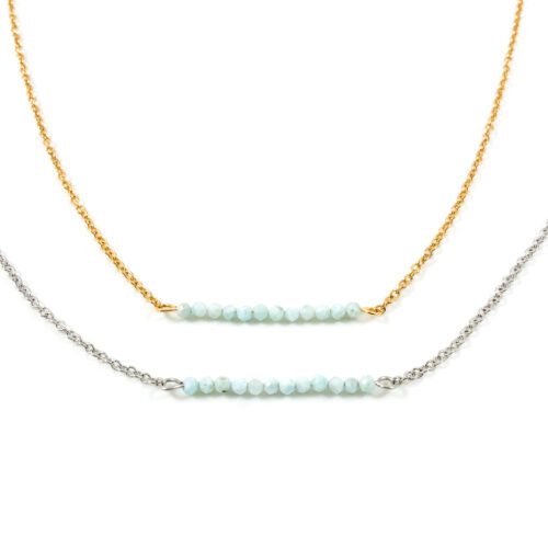 Ketting larimar edelsteen kralen zilver goud kettinkje licht blauwe kraaltjes