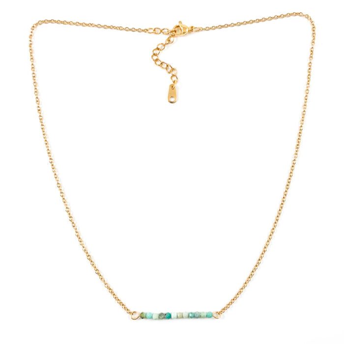 Ketting turquoise edelsteen kralen zilver goud kettinkje blauwe kraaltjes