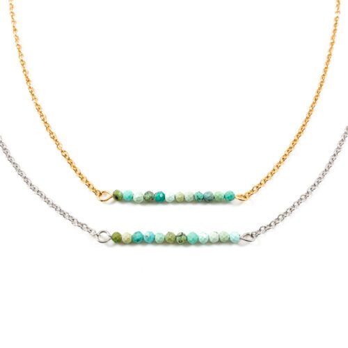 Ketting turquoise edelsteen kralen zilver goud kettinkje blauwe kraaltjes