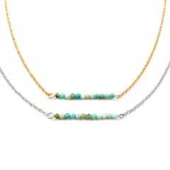 Ketting turquoise edelsteen kralen zilver goud kettinkje blauwe kraaltjes