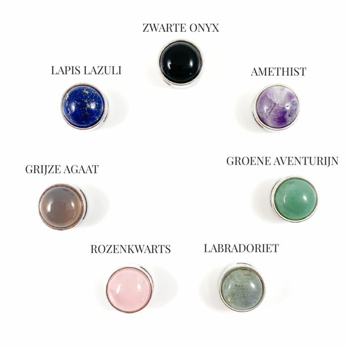 edelsteen sliders schuiver voor leren armband amethist lapis lazuli rozenkwarts zwarte onyx labradoriet