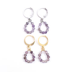 Oorbellen amethist edelsteen kralen goud of zilver stainless steel