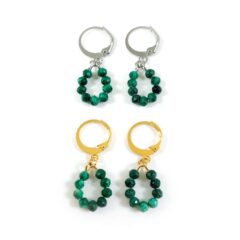 Oorbellen malachiet edelsteen kralen zilver goud stainless steel