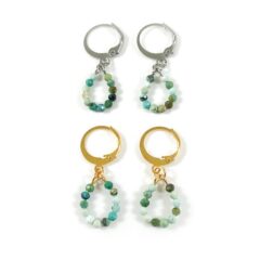 Oorbellen turquoise edelsteen kralen zilver goud stainless steel