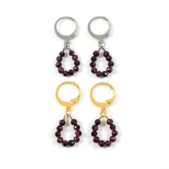 Oorbellen granaat edelsteen kralen zilver goud stainless steel
