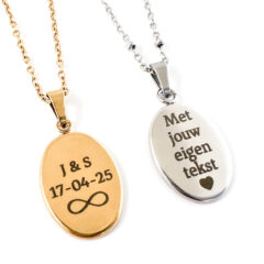 Ketting met foto ovale hanger met gravure achterkant - foto kettinkje ovaal met gegraveerde achterkant - zilver goud stainless steel