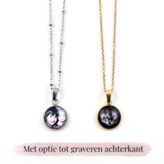 Ketting met foto rond zilver of goud - gravure achterkant met tekst naam datum - foto kettinkje - herinnering sieraad - gegraveerd