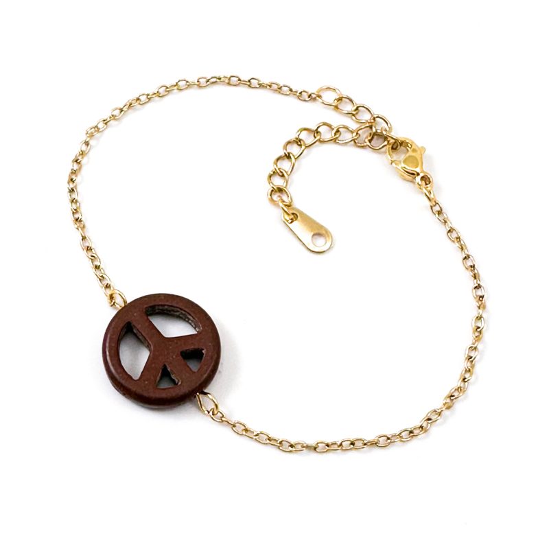 Peace armbandje bruin en goud