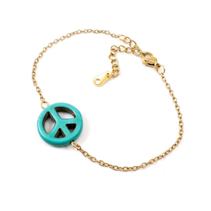 Peace armbandje turquoise blauw en goud