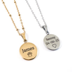 ketting met plukje haar - achterkant gegraveerd - goud stainless steel ketting - gegraveerd herrinnering sieraad met vacht huisdier hond kat paard - met gravure