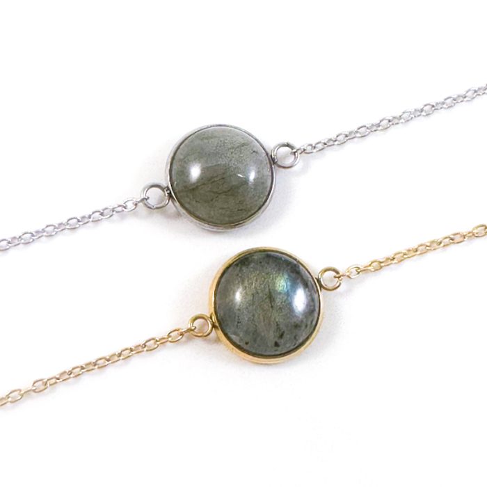 Armbandje labradoriet edelsteen rond – zilver of goud stainless steel