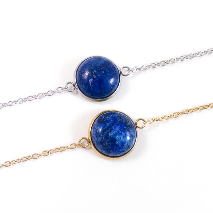 Armbandje lapis lazuli edelsteen rond – zilver of goud stainless steel