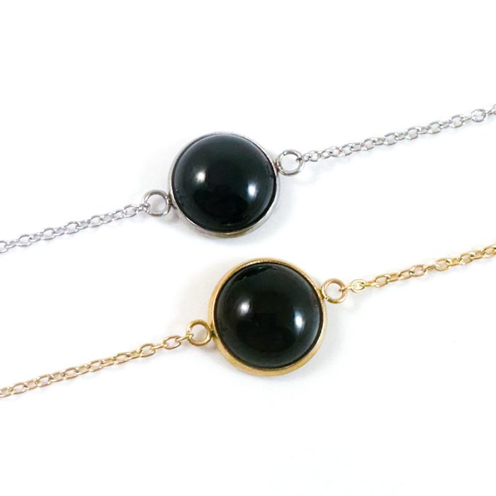 Armbandje zwarte onyx edelsteen rond – zilver of goud stainless steel