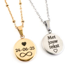 Ketting met edelsteen met gravure tekst naam datum - achterkant hanger gegraveerd - gepersonaliseerd kettinkje met edelsteen