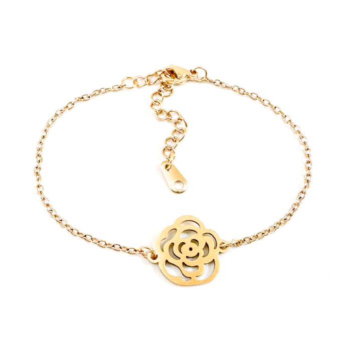 Armband met roos goud stainless steel - amband roosje goud