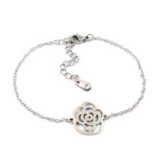 Armband met roos zilver stainless steel - ambandje met roosje