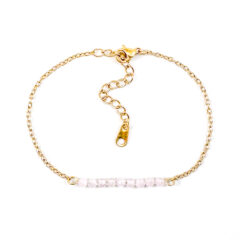 Armbandje rozenkwarts edelsteen kralen goud stainless steel - armband met rozenkwarts