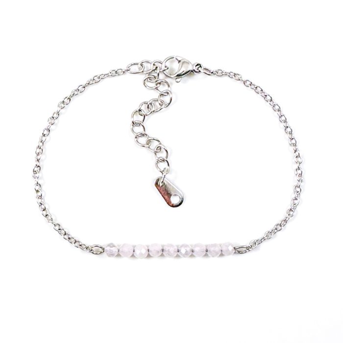 Armbandje rozenkwarts edelsteen kralen zilver stainless steel - armband met rozenkwarts