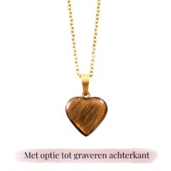 Ketting met plukje haar hartje - goud stainless steel kettinkje met stukje vacht - herinnering sieraad huisdier hond kat paard - graveren achterkant mogelijk - met gravure