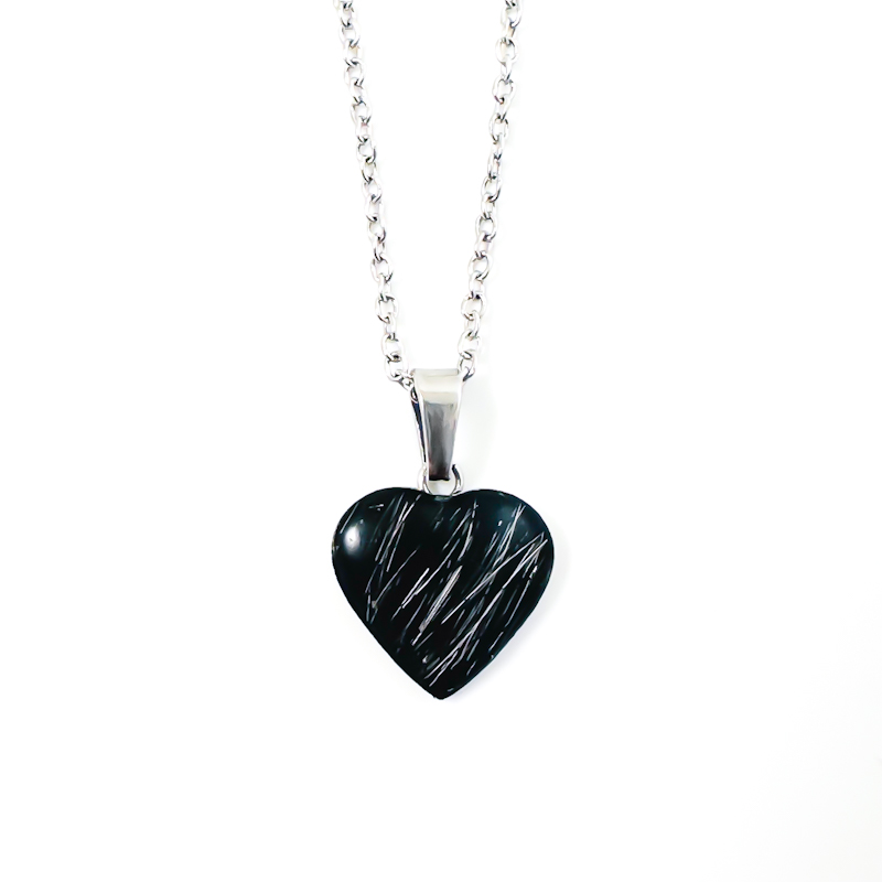 Ketting met plukje haar hartje - stainless steel kettinkje met stukje vacht - herinnering sieraad huisdier hond kat paard