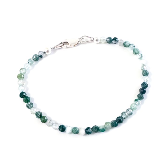 Armbandje mos agaat kralen 925 zilver - armband edelsteen kralen