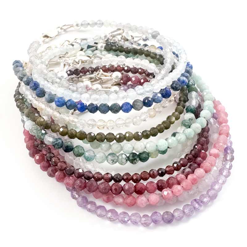Armbandjes met edelsteen kralen 925 zilver - amethist, roze toermalijn, rode toermalijn, granaat, goud obsidiaan, mos agaat, rozenkwarts, citrien, amazoniet, aquamarijn, labradoriet, lapis lazuli
