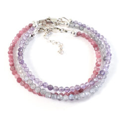 Armbandjes met edelsteen kralen 925 zilver - combineer tot wikkel armband - amethist, roze toermalijn labradoriet - edelsteen armband combineren