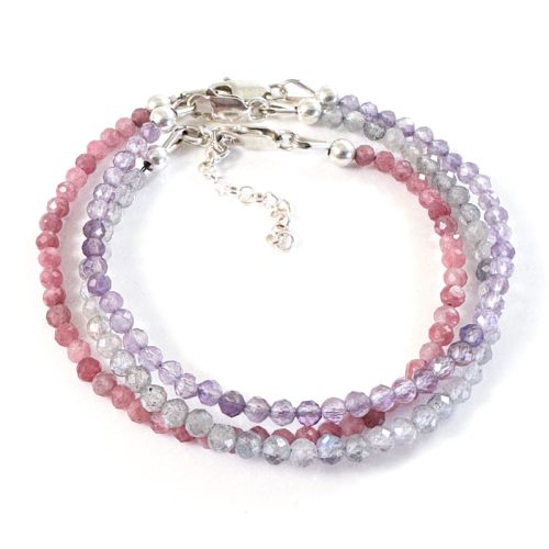Armbandjes met edelsteen kralen 925 zilver - combineer tot wikkel armband - amethist, roze toermalijn labradoriet - edelsteen armband combineren